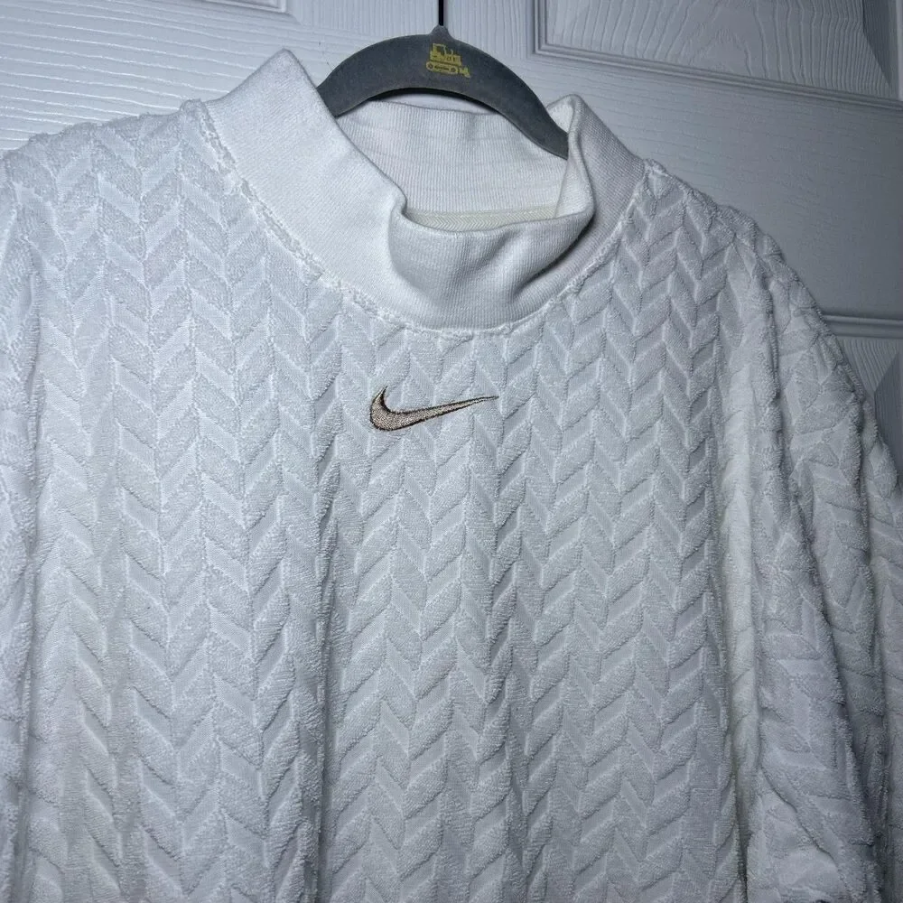Nike Sweatshirt Women's XS White Herringbone Mock Neck Short Sleeve Terry Logo